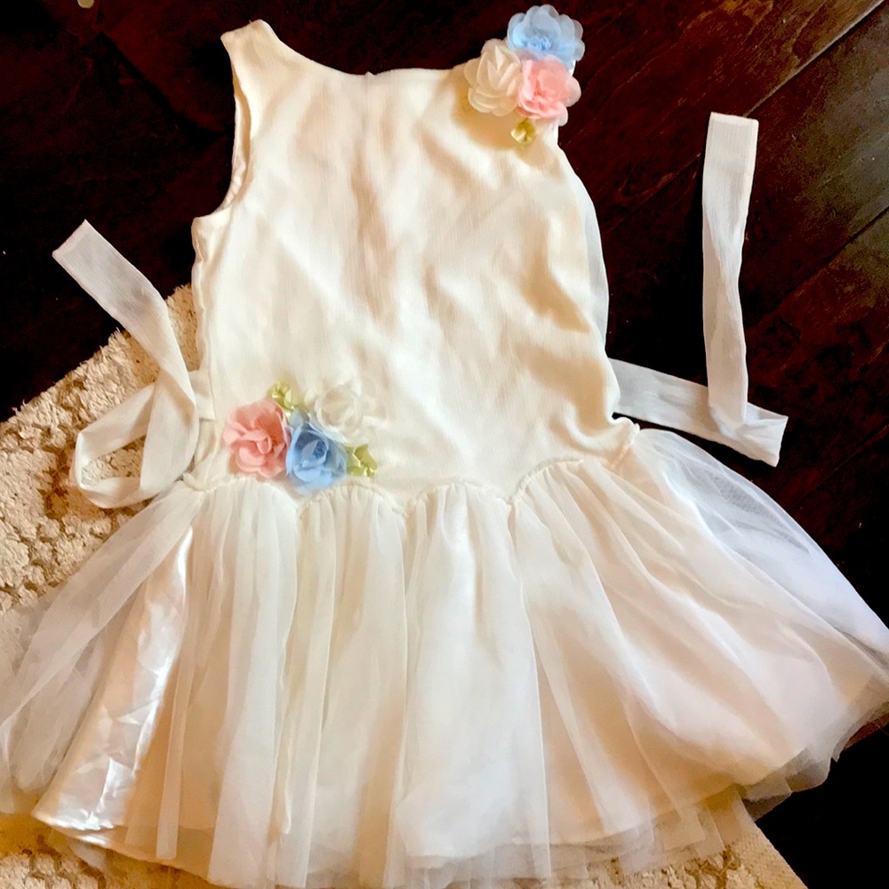 Biscotti cream tulle dress flower‎ detail 10 flower girl communion wedding